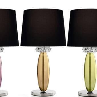 Exclusive Barovier&Toso Rotterdam table lamp crafted with hand-crafted crystal spools and a black textile lampshade with a lime green Murano glass base
