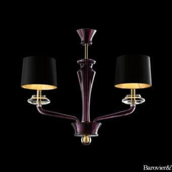 Exceptional Barovier&Toso Saint Germain suspension lamp crafted in purple Murano glass with black lampshades and gold detailed accents