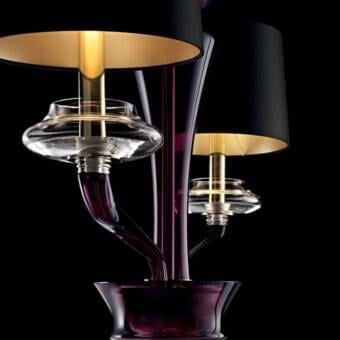 Distinguished Barovier&Toso Saint Germain suspension lamp crafted in purple crystal with black lampshades and lustrous gold interiors
