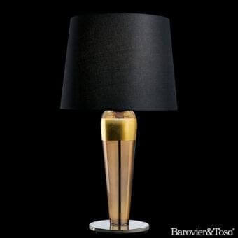 Lavish Barovier&Toso Sara lamp with black lampshade and slender body crafted in polished chrome with 24k gold leaf detailing