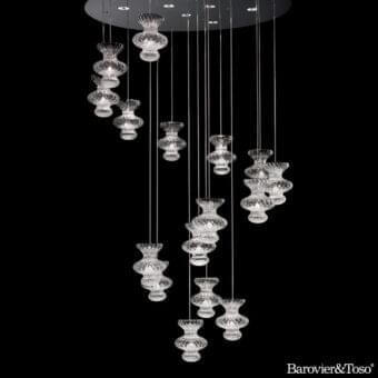 Captivating Barovier&Toso Spinn suspension lamp crafted in clear translucent Murano glass with a textured cross-relief finish