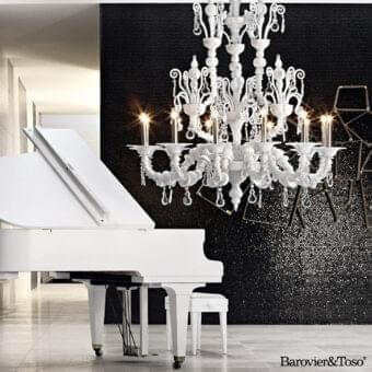 Exquisite Barovier&Toso Taif chandelier crafted in glossy white Murano glass with polished chrome finish