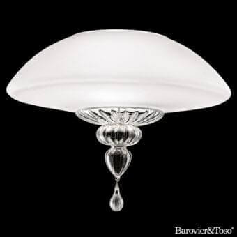 Captivating Barovier&Toso Topkapi ceiling lamp with frosted white sanded glass and vividly colored crystal pendants