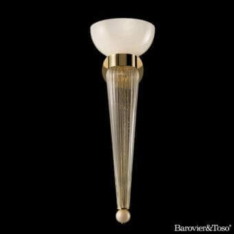 Elegant Barovier&Toso Torvik wall lamp with milky white and transparent ribbed glass plus golden accents