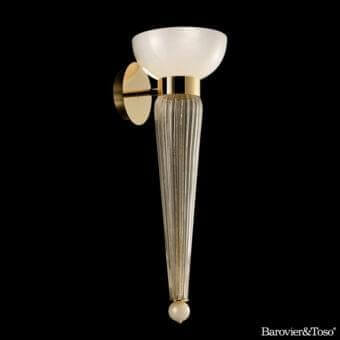Superior Barovier&Toso Torvik wall lamp crafted in ribbed transparent and frosted glass with glossy gold-toned metal accents