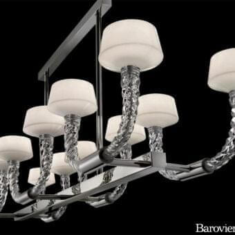 Superior Barovier&Toso Twins suspension lamp with transparent crystal arms and opaque white cups in silver or chrome finish