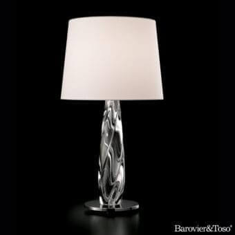 Elegant Barovier&Toso Twins lamp with twisted glass base and soft white conical lampshade crafted with a glossy reflective finish