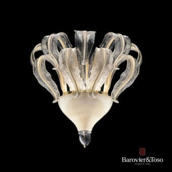 Exclusive Barovier&Toso Piume wall lamp crafted in blown glass and polished metal with radiating silver and gold leaf elements