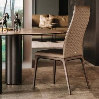 Superior Cattelan Italia Arcadia Couture chair with quilted dark brown upholstery and satin natural beech wood base