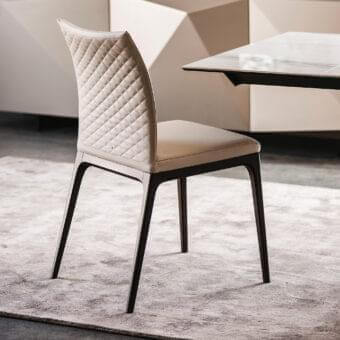 Exceptional Cattelan Italia Arcadia Couture chair in quilted beige textile with a dark stained natural beech wood base