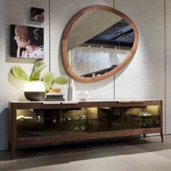 Distinguished Porada Giolo mirror crafted in solid Canaletto walnut with a smooth satin finish wood grain