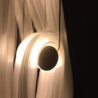 Superior Bocci 87 Random suspension lamp with flowing pearlescent strands diffusing a gentle gradient of light in heated glass