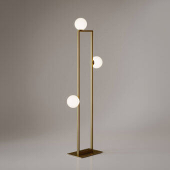 Elegant VENICEM Mondrian floor lamp with burnished brass metal and refined white Murano blown glass diffusers