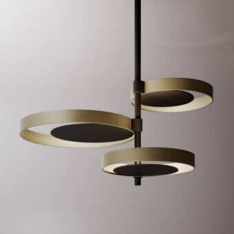 Sophisticated VENICEM Circle Ceiling Lamp crafted with metal rings in burnished natural brass and matt black nickel finish