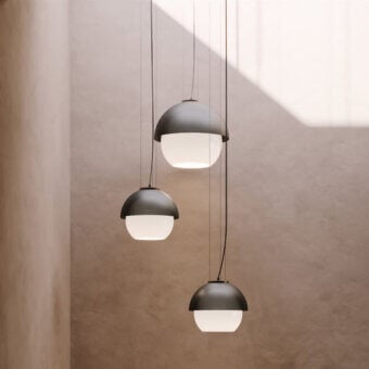 Superior VENICEM Urban Suspension lamp with dark burnished brass, perforated metal, and refined white Murano glass diffuser