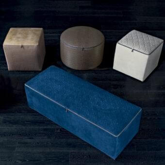 Elegant Rugiano Form Zip ottoman with vibrant blue fabric cover and smooth finish