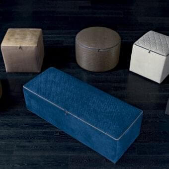 Distinctive Rugiano Form Zip ottoman with textured blue textile and subtle geometric detailing crafted in Italy