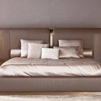 Distinguished Rugiano Vogue nightstand with muted brown leather and dark marble exhibiting sleek geometric form