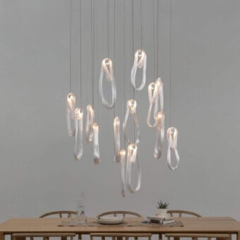 Captivating Bocci 87 Random suspension lamp crafted in glass with a satin silver-gray finish and delicate microfilaments