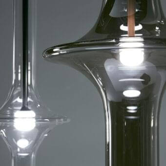Superior Penta Wonder suspension lamp with transparent borosilicate glass shade and matt varnished metal structure