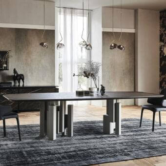 Elegant Cattelan Italia Skyline Wood table with Canaletto walnut top and graphite stacked columns in matte finish