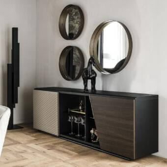 Captivating Cattelan Italia Aston sideboard with black embossed wood, quilted soft leather, and brushed bronze details