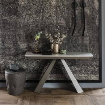 Exclusive Cattelan Italia Convivium console with grey London Fenix laminated wood and titanium embossed lacquered steel base
