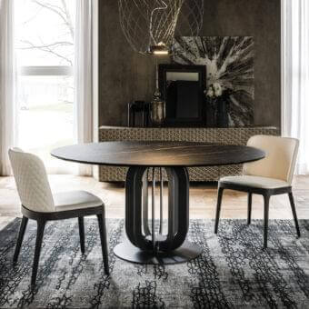 Superior Cattelan Italia Soho Keramik table with medium-dark brown Marmi ceramic and matte black embossed steel base