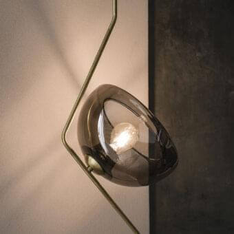 Distinguished Cattelan Italia Tramonto ceiling lamp with brass steel framework and fumé glass lampshade in a contemporary silhouette