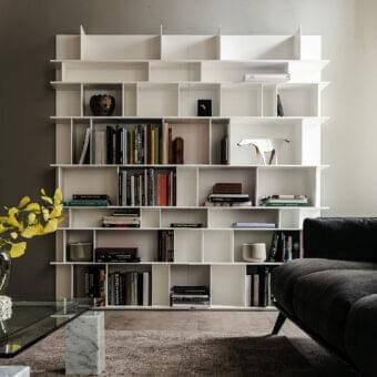 Elegant Cattelan Italia Wally bookcase built with titanium embossed MDF and matte lacquered finish