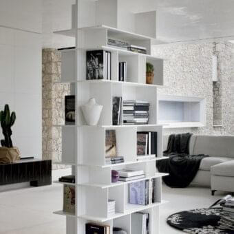 Elegant Cattelan Italia Wally bookcase crafted in white lacquered embossed MDF with an asymmetrical geometric silhouette