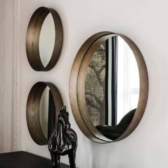 Exceptional Cattelan Italia Wish mirror set with curved frames in brushed bronze lacquered steel and reflective glass surfaces