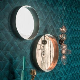 Elegant Cattelan Italia Wish mirror with graphite embossed lacquered steel frame and satin finish