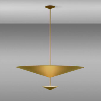 Distinguished Penta Narciso suspension lamp with interconnected conical shades and luxurious gold metal finish