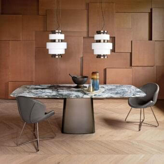 Superior Arketipo Icon table with Slate Grey marble top and micaceous brown varnished metal pedestal base