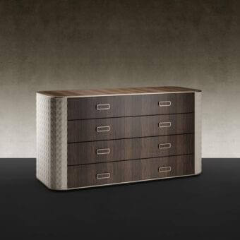 Luxury Reflex San Marco dresser with wooden structure, shiny Ebony wood finish and quilted upholstered sides