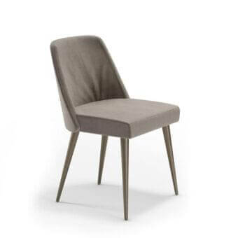 Distinguished Reflex Comfort chair with padded seat and back in muted gray-beige fabric and satin-finish legs