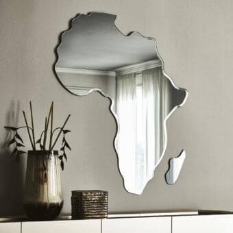 Exceptional Cattelan Italia Africa mirror crafted in smoked grey mirrored glass with refined bevelled edges replicating the African continent