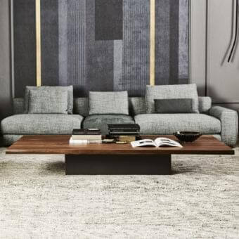 Elegant Cattelan Italia Idem coffee table with Canaletto walnut top and graphite embossed lacquered steel frame in a satin finish