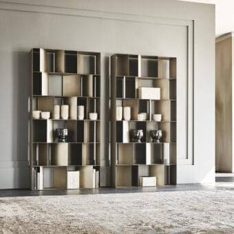 Superior Cattelan Italia Nautilus bookcase with geometric compartments crafted in graphite embossed lacquered steel