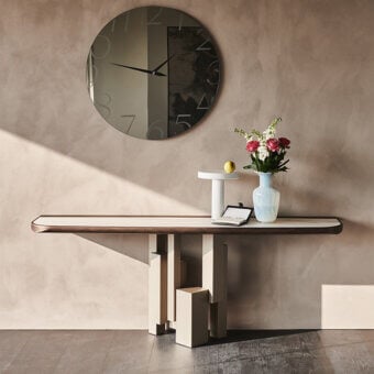 Elegant Cattelan Italia Skyline Keramik Premium console with ceramic Marmi top and embossed lacquered steel base