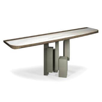 Distinguished Cattelan Italia Skyline Keramik Premium console with light beige ceramic Marmi and muted grey matte metal base