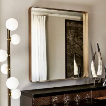 Exceptional Cattelan Italia Wish S mirror with brushed bronze lacquered steel and integrated opaque white glass globes
