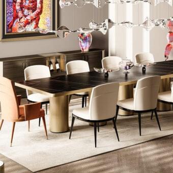 Elegant Reflex San Marco sideboard with Canaletto Henné wood, quilted luxury leather sides, and marble glass top in satin brass finish