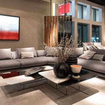 Distinguished Arketipo Self Control sectional with matte gray textile upholstery and titanium feet