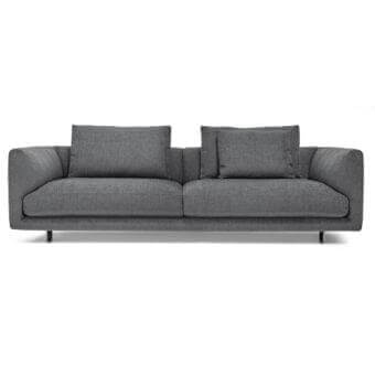 Elegant Arketipo Self Control sofa with textured medium gray textile upholstery and sleek dark metal base