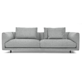 Elegant Arketipo Self Control sofa upholstered in light gray textile with sleek black nickel feet
