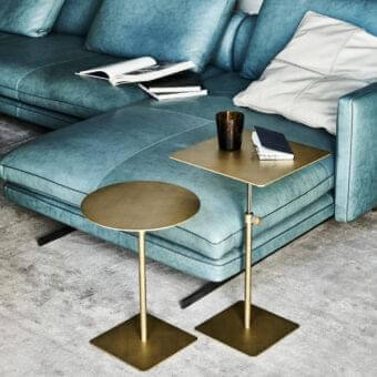 Superior Cattelan Italia Step side table crafted in brushed brass embossed lacquered steel with adjustable black chrome steel stem