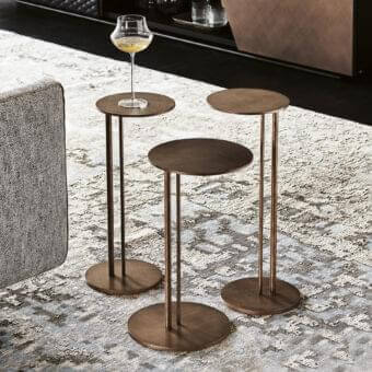 Exquisite Cattelan Italia Sting side table with round tabletop in brushed bronze steel and satin finish