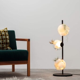 Superior Bocci 38V Stem floor lamp with clear glass shades and matte black finish crafted in a minimalist aesthetic